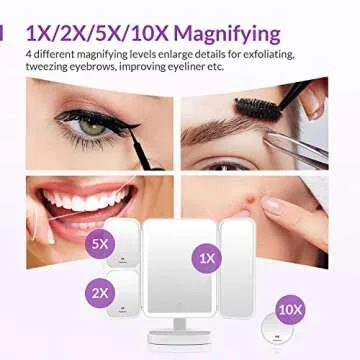 EASEHOLD Lighted Mirror for Makeup Vanity Mirror with 38 LED Lighted Mirror 1X/2X/5X/10X Magnification Mirror with Touch Screen 180 Degree Rotation Dual Power Supply Dimming Cosmetic Mirror