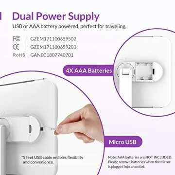 EASEHOLD Lighted Mirror for Makeup Vanity Mirror with 38 LED Lighted Mirror 1X/2X/5X/10X Magnification Mirror with Touch Screen 180 Degree Rotation Dual Power Supply Dimming Cosmetic Mirror