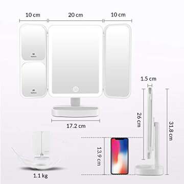 EASEHOLD Lighted Mirror for Makeup Vanity Mirror with 38 LED Lighted Mirror 1X/2X/5X/10X Magnification Mirror with Touch Screen 180 Degree Rotation Dual Power Supply Dimming Cosmetic Mirror