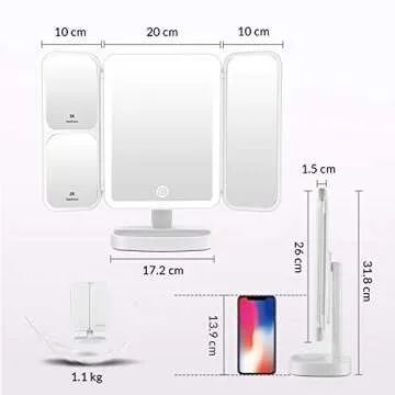 EASEHOLD Lighted Mirror for Makeup Vanity Mirror with 38 LED Lighted Mirror 1X/2X/5X/10X Magnification Mirror with Touch Screen 180 Degree Rotation Dual Power Supply Dimming Cosmetic Mirror