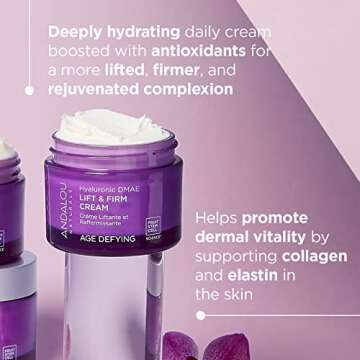 Andalou Naturals Hyaluronic Dmae Lift Firm Skin Cream, Face Moisturizer with Anti Aging Antioxidants...