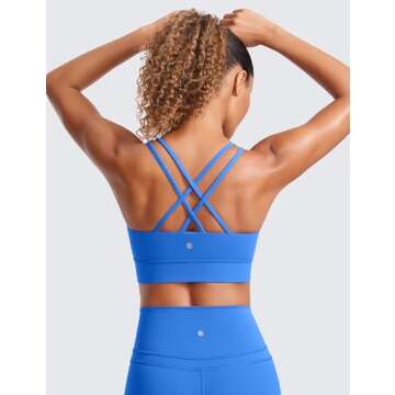 CRZ YOGA Womens Butterluxe Strappy Longline Sports Bra - Molded Cup Double Spaghetti Strap Workout Y...