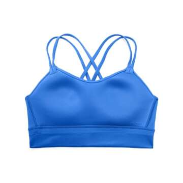 CRZ YOGA Womens Butterluxe Strappy Longline Sports Bra - Molded Cup Double Spaghetti Strap Workout Yoga Crop Top Athletic Sparkle Blue Medium