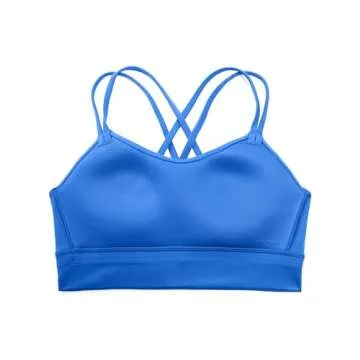 CRZ YOGA Womens Butterluxe Strappy Longline Sports Bra - Molded Cup Double Spaghetti Strap Workout Yoga Crop Top Athletic Sparkle Blue Medium