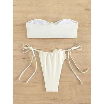 GORGLITTER Women's Strapless Floral Bikini Flower Bow Tie Side Bandeau Swimsuits High Cut Coquette B...