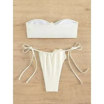 GORGLITTER Women's Strapless Floral Bikini Flower Bow Tie Side Bandeau Swimsuits High Cut Coquette B...