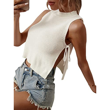 Stylish Mock Neck Sleeveless Knit Crop Tank Top for Women