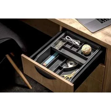 Madesmart 23-Compartment Original Junk Drawer Organizer Tray, Plastic Multipurpose Storage Bin for Drawers, Granite