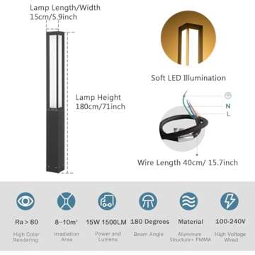 MVBT High 71 Inches Landscape Path Light, Outdoor Modern Luxury LED IP54 Waterproof Landscape Bollard Lighting for Lawn Patio Courtyard Driveway Pathway Decoration with High Voltage Wired