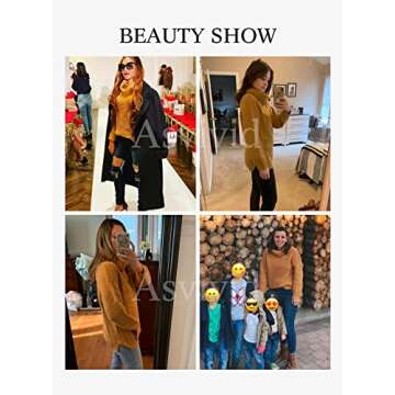 Asvivid Cowl Turtle Neck Oversized Sweaters for Women Chunky Juniors Sweater Boyfriend Ribbed Knitted Pullover Khaki Ladies Sweater S