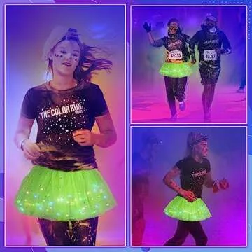 2 Pack LED Tutu Skirt Layered Tutus for Women Light up 80's Tulle Tutu Skirt Party Carnival Costume(Fluorescent Green)