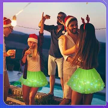 2 Pack LED Tutu Skirt Layered Tutus for Women Light up 80's Tulle Tutu Skirt Party Carnival Costume(Fluorescent Green)