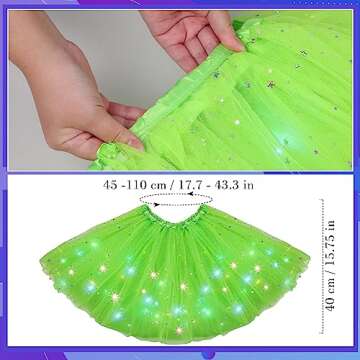 2 Pack LED Tutu Skirt Layered Tutus for Women Light up 80's Tulle Tutu Skirt Party Carnival Costume(Fluorescent Green)