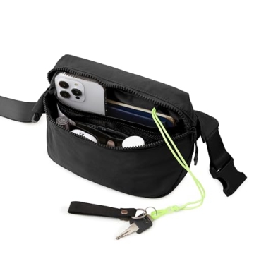 ODODOS 2L Belt Bag for Women Men, Crossbody Fanny Packs with Adjustable Strap Waist Pouch for Workout Hiking Running Travel, Black