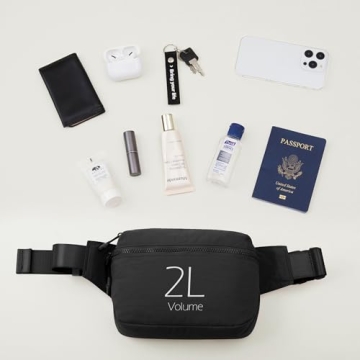 ODODOS 2L Belt Bag for Women Men, Crossbody Fanny Packs with Adjustable Strap Waist Pouch for Workout Hiking Running Travel, Black