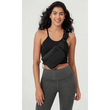 ODODOS 2L Belt Bag for Women Men, Crossbody Fanny Packs with Adjustable Strap Waist Pouch for Workout Hiking Running Travel, Black