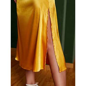 ZAFUL Women's 2 Piece Sexy Elegant Criss Cross Bralette Top and Side Cutout Midi Skirt Set Formal Outfits for Office Party (Yellow, L)