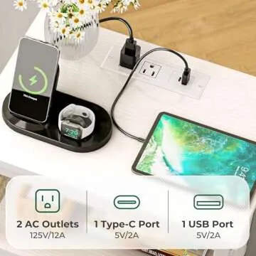 Huuger Nightstand with Charging Station for Modern Homes