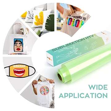 HTVRONT Clear Sublimation HTV Glossy - 12" X 5FT Upgraded Sublimation Vinyl - Vivid Colors Clear Dye Sub HTV for Light-Colored Cotton Fabric