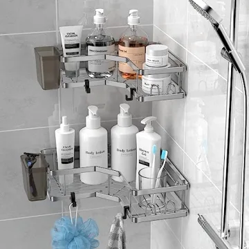 AKTECKE Corner Shower Caddy 2 Pack Adhesive Storage Rack