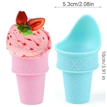 Generic Ice Cream Cone Scoop - 2Pcs Ice Cream Cone Holder, Reusable Mini Ice Cream Cones, Ice Cream Cup Spoon For Party Gifts, small