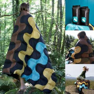 Horizon Hound Trek Down Camping Blanket - Outdoor Travel Quilt, Black Printed | Insulated, Lightweig...