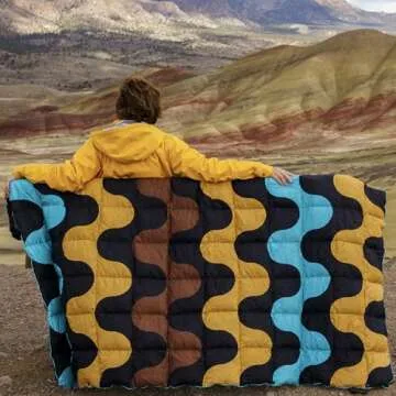 Horizon Hound Trek Down Camping Blanket - Outdoor Travel Quilt, Black Printed | Insulated, Lightweight & Warm Gear for Sleep, Camping, Stadium, Hiking & Festivals | Water Resistant, Packable & Compact