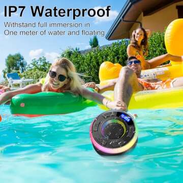 Bluetooth Shower Speaker, Portable Shower Speakers IP7 Waterproof with Suction Cup and Time Display,...