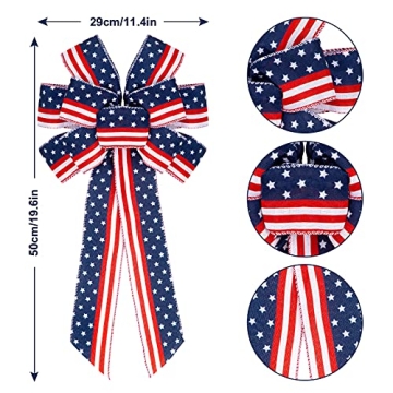 Whaline Patriotic Wreath Bow Stars and Stripes Decoration