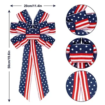 Whaline Patriotic Wreath Bow Stars and Stripes Decoration