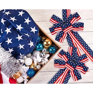 Whaline Patriotic Wreath Bow Stars and Stripes Decoration
