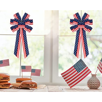 Whaline Patriotic Wreath Bow Stars and Stripes Decoration