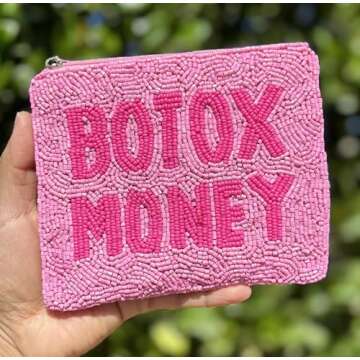 Pink Botox Money Beaded Coin Purse, Coin Pouch, Smalls Wallets for Her, Birthday Gifts, Botox Money ...