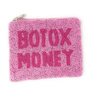 Pink Botox Money Beaded Coin Purse, Coin Pouch, Smalls Wallets for Her, Birthday Gifts, Botox Money Pouch, Pink Pouch Purse