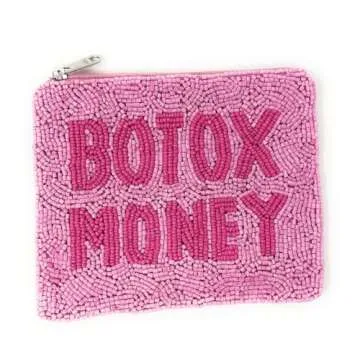 Pink Botox Money Beaded Coin Purse, Coin Pouch, Smalls Wallets for Her, Birthday Gifts, Botox Money Pouch, Pink Pouch Purse