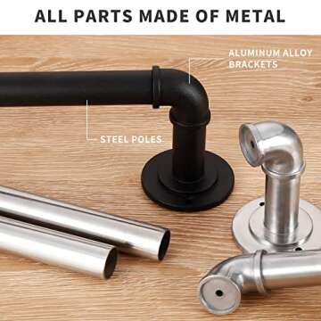 Rustic Curtain Rod, Industrial Curtain Rods for Windows 66 to 120 Inches, Blackout Wrap Around Curta...
