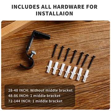 Rustic Curtain Rod, Industrial Curtain Rods for Windows 66 to 120 Inches, Blackout Wrap Around Curtain Rod, for Indoor and Outdoor, Simple Modern Design, 72 to 144 Inches, Black