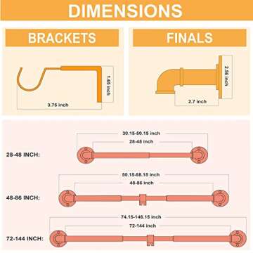 Rustic Curtain Rod, Industrial Curtain Rods for Windows 66 to 120 Inches, Blackout Wrap Around Curtain Rod, for Indoor and Outdoor, Simple Modern Design, 72 to 144 Inches, Black