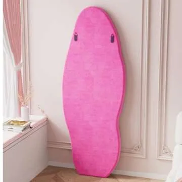 TinyTimes 63" x 24" Full Length Mirror Irregular Wavy Floor Mirror, Standing Wall Mirror Large Hanging Mirror for Bedroom, Living Room, Flannel Wooden Frame, Pink