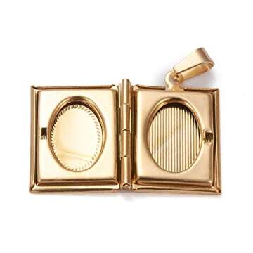 LiQunSweet 10 Pcs Vintage Golden Plated Stainless Steel Locket Pendants Photo Frame Book Charms for Memorial Necklaces Jewelry Making DIY Crafts - 26x19mm