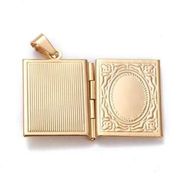 LiQunSweet 10 Pcs Vintage Golden Plated Stainless Steel Locket Pendants Photo Frame Book Charms for Memorial Necklaces Jewelry Making DIY Crafts - 26x19mm