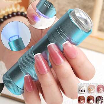 ANGNYA Nail Art Stamper with Mini UV LED Lamp, Portable Nail Dryer, Clear Jelly Silicone, DIY Nail Decor, Quick-Drying