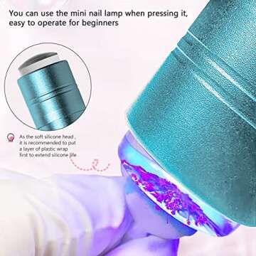 ANGNYA Nail Art Stamper with Mini UV LED Lamp, Portable Nail Dryer, Clear Jelly Silicone, DIY Nail Decor, Quick-Drying