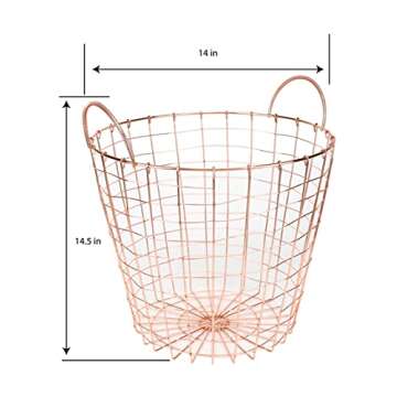 Wire Storage Basket and Waste Bin – Copper Plated Metal Bin with Two Handles for Office, Bedroom, Living Room, Closet and More - by Designstyles