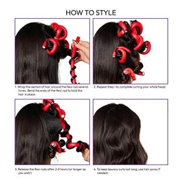 Red by Kiss Flexi Rods - Heatless Hair Curler for 90S Glamorous Bouncy Curls Beach Waves, No Slips, Sleep Styler (7" Length, 3/4" Diameter)