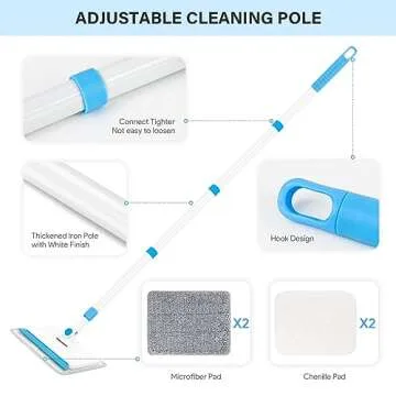 Cleaning Tools for Baseboard, Baseboard Cleaner Tool with Handle, 4 Reusable Cleaning Pads Wall Cleaner for Baseboards Cleaning, Ceiling, Wall, Floor, Shower Bathroom Kitchen