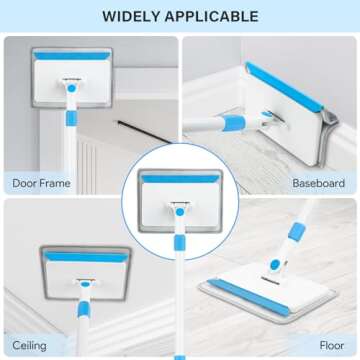 Cleaning Tools for Baseboard, Baseboard Cleaner Tool with Handle, 4 Reusable Cleaning Pads Wall Cleaner for Baseboards Cleaning, Ceiling, Wall, Floor, Shower Bathroom Kitchen