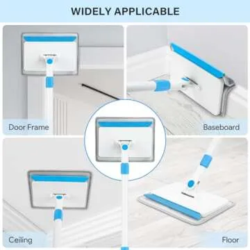 Cleaning Tools for Baseboard, Baseboard Cleaner Tool with Handle, 4 Reusable Cleaning Pads Wall Cleaner for Baseboards Cleaning, Ceiling, Wall, Floor, Shower Bathroom Kitchen