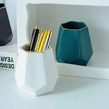 YOSCO Cute Ceramic Pen Holder Geometric Desk Organizer