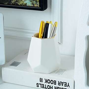 YOSCO Cute Ceramic Pen Holder Geometric Desk Organizer